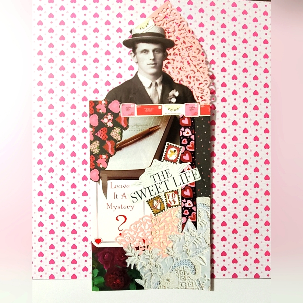 😀 HAND CRAFTED Valentines paper doll journal card bookmark vintage male